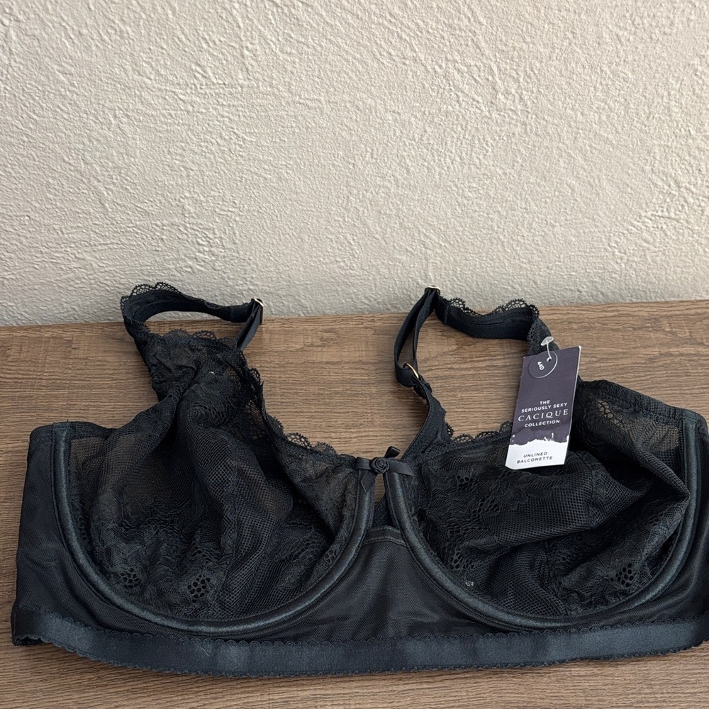 Lane Bryant Cacique Unlined Balconette Floral Lace Bra 44D Women’s Black